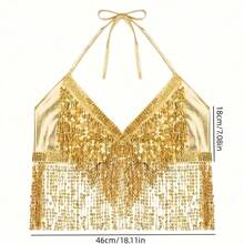 1pc Handmade Sequin Fringe Belly Dance Costume Set, Including Sequin Skirt, Suitable For Carnival, Singer Performance, Nightclub, Festival Party, Beach, Bohemian Retro Style And Other Occasions - Multicolor - View 12