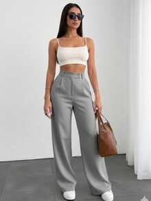 Sily Moda Women's Tailored Wide-Leg Pants With Italian Cross-Up Closure - Grey - View 2