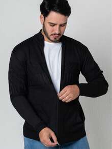 Men's Knitted Cardigan With Zipper And Pocket, Winter Sweater - 黑色 - 查看 4