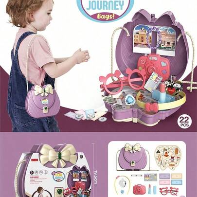3-6 Years Old Girls' Pretend Play Shoulder Bag, Made Of PP Material Portable Toy Storage Bag, Includes Makeup/Kitchen/Picnic/Doctor Dentist Tool Set, Suitable For Parent-Child Interaction, Travel, Gatherings, And Games, Perfect Christmas, Birthday, Holiday Gift