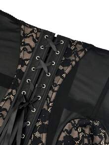 性感黑色蕾丝束腰带 - 黑色 - 查看 8