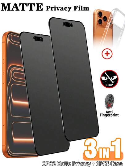 BOLLYMORE 3pcs Set, Compatible With IPhone Models: 2pcs Matte Anti-Spy Screen Protector + 1pc Phone Case, 1:1 High Definition Restoration, Anti-Scratch, Shatterproof, Durable, Compatible With IPhone 11/12/13/14/15/16/16 Pro/16 Plus/16 Pro Max/16e/17/17 Air/17 Pro/17 Pro Max Full Series Screen Protection Essentials, Applicable To Daily Shield, Office, Home Privacy Screen Protector Phone Screen Protector Phone Accessories Waterproof Shockproof Anti-Fall Scratch Resistant