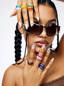 Kryxie 10pcs/Set Fashionable Geometric Resin Round Shaped Large Rings For Women's Party Accessories - Multicolor - View 3