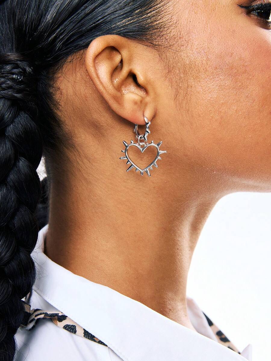 1 对深色朋克风格铆钉心形吊坠耳环，适合休闲聚会情人节、妈妈、母亲、母亲节、礼物 - 愛心 - 查看 1