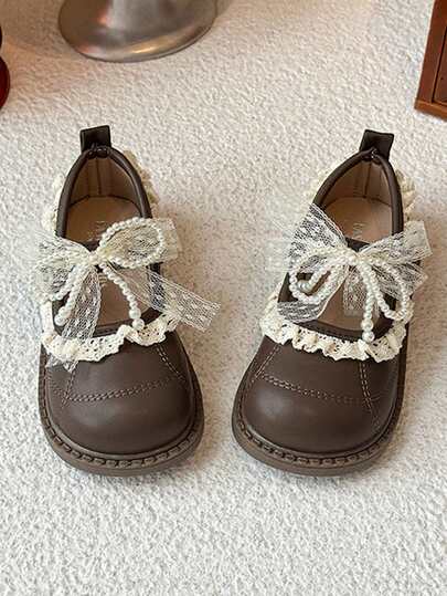 1 Pair Children's Bow Leather Shoes, Fashion Princess Shoes, New Spring/Autumn Girls Performance Shoes, Soft Bottom Shoes,