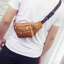 Bum Bag Leather Fanny Pack Festival Money Pouch Travel Waist Belt Wallet Sport - 褐色 - 查看 8