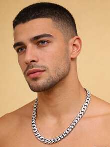 KKCOLA 1件欧美时尚街头风不锈钢粗项链，百搭日常佩戴，节日礼物首饰 - 銀色 - 查看 1