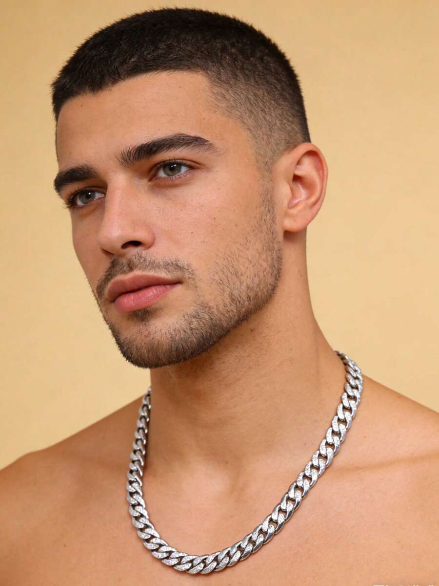 KKCOLA 1件欧美时尚街头风不锈钢粗项链，百搭日常佩戴，节日礼物首饰 - 銀色 - 查看 1