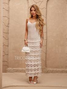 Women's Midi Dress, Knit With Lace, Party, Beach, Sophisticated, New Year's Eve, Christmas, Vacation, Beach, Wedding, Bridesmaid - 沙 - 查看 1