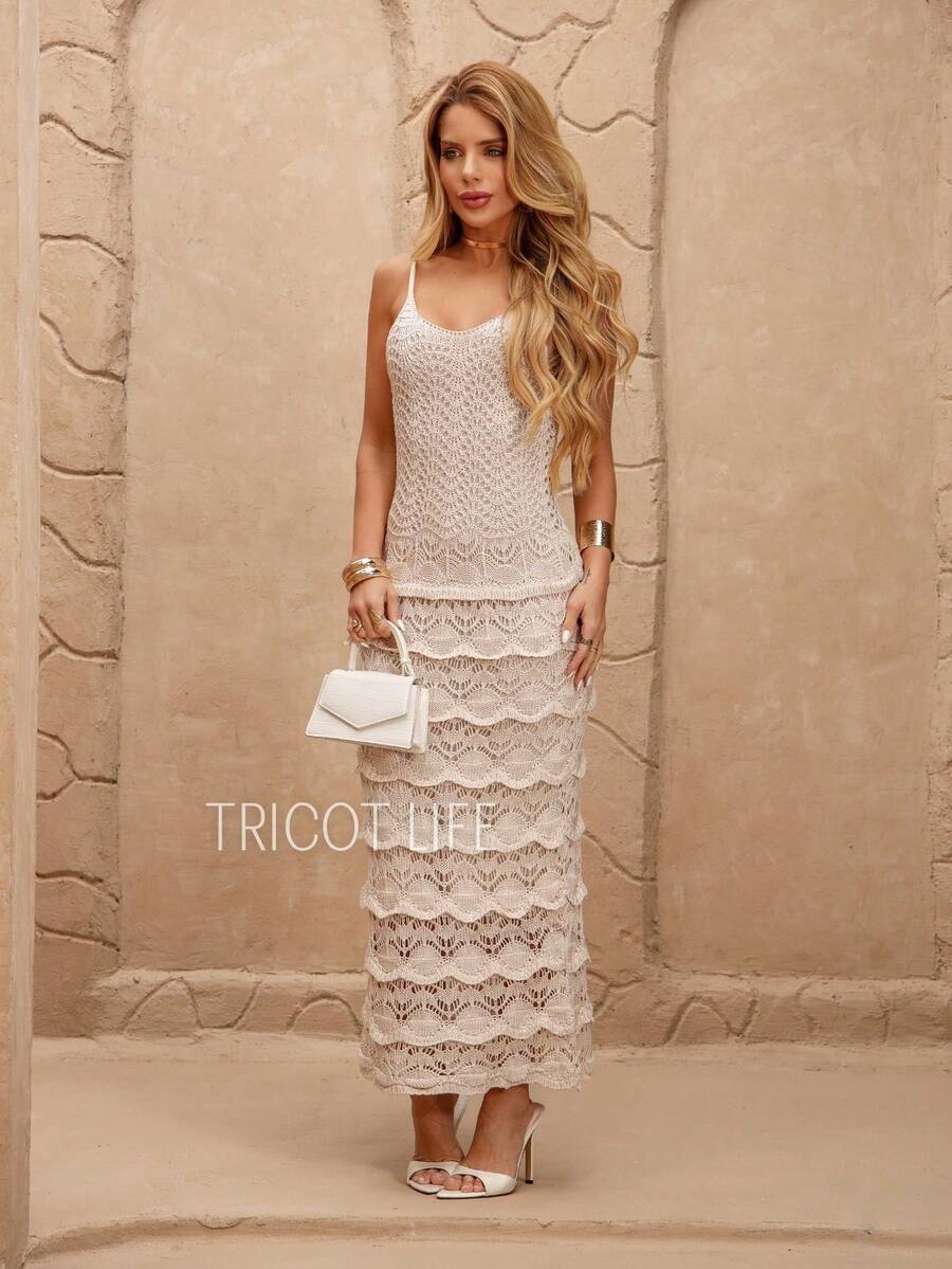 Women's Midi Dress, Knit With Lace, Party, Beach, Sophisticated, New Year's Eve, Christmas, Vacation, Beach, Wedding, Bridesmaid - 沙 - 查看 1
