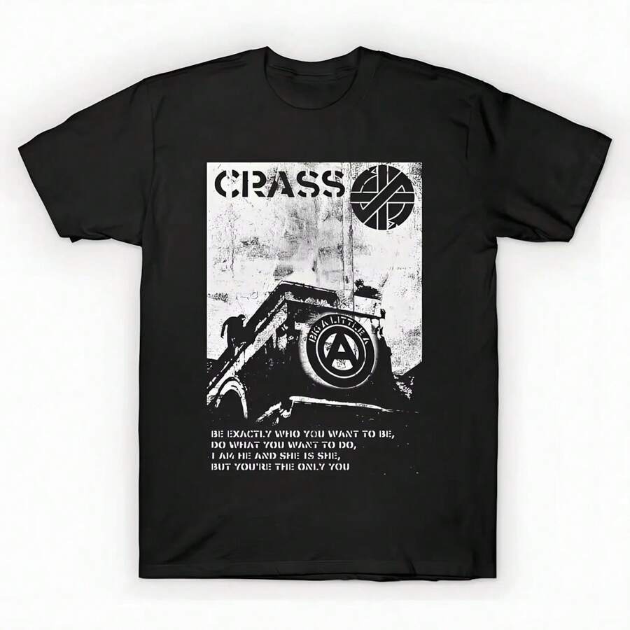 Crass Movement - Crass --Shirt ,,, Oversized Printed-Shirt Unisex, Solid Black Casual Graphic Tee, Summer Essential Layering Top, S-3XL - 黑色 - 查看 1