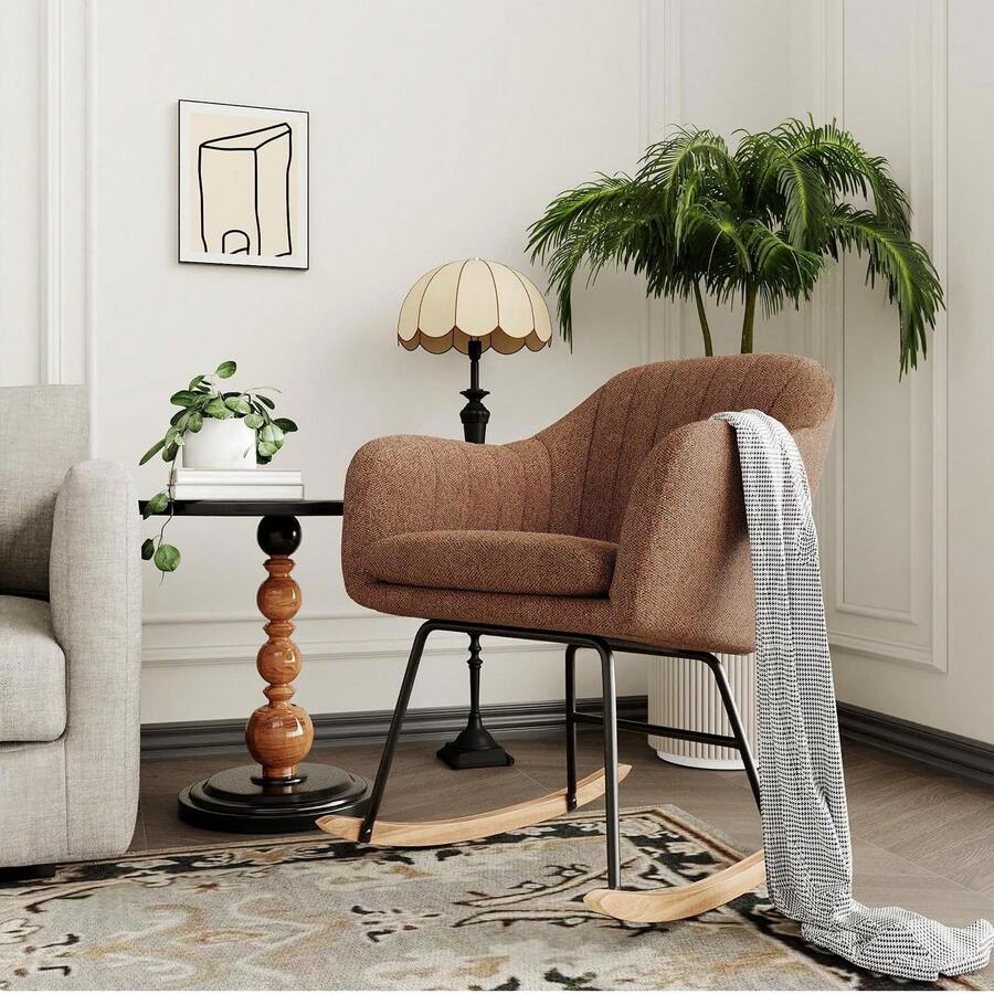 Mecedora de guardería, mecedora tapizada de chenilla, cómoda silla de lactancia para interiores, sillón con respaldo, cómoda silla auxiliar para sala de estar, dormitorio y oficina. - Marrón - Ver 1