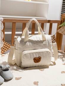 1pc Bear Mom Bag, Fashionable Embroidered Handbag, Large Capacity Maternal & Child Outdoor Messenger Bag For Walking Babies, Travel - Multicolor - View 9