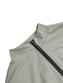 秋冬欧美风女装时尚拉链开衫套装，修身上衣搭配宽松阔腿裤 春季 - 淺灰色 - 查看 6