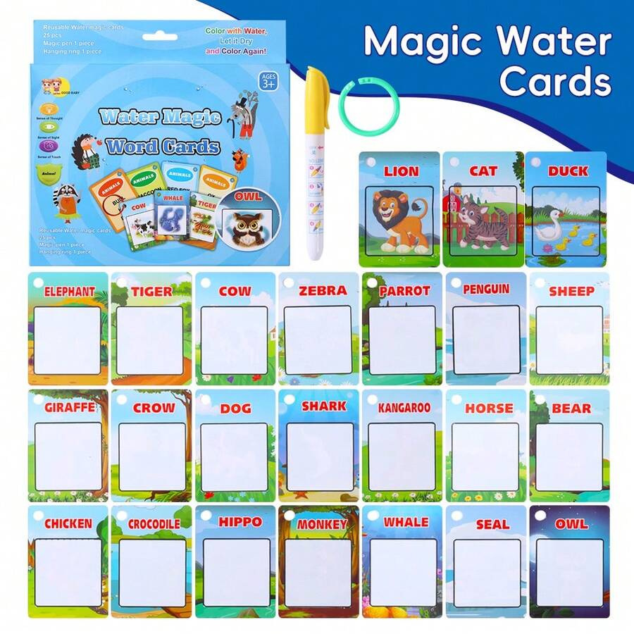 Water Coloring Books For Toddlers Reusable Portable Children Drawing Card Set Educational Learning Doodle Drawing Toy Gift Improving Children's Imagination For 3-8 Years Old For Travel Essentials - Blue - View 1