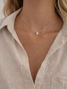 1 chiếc dây chuyền mặt dây chuyền hình trái tim bằng bạc Sterling 925, mặt dây chuyền hình trái tim đính đá Cubic Zirconia, dây chuyền ôm sát cổ, dây chuyền mặt dây chuyền đá Cubic Zirconia. - yêu - Xem 4