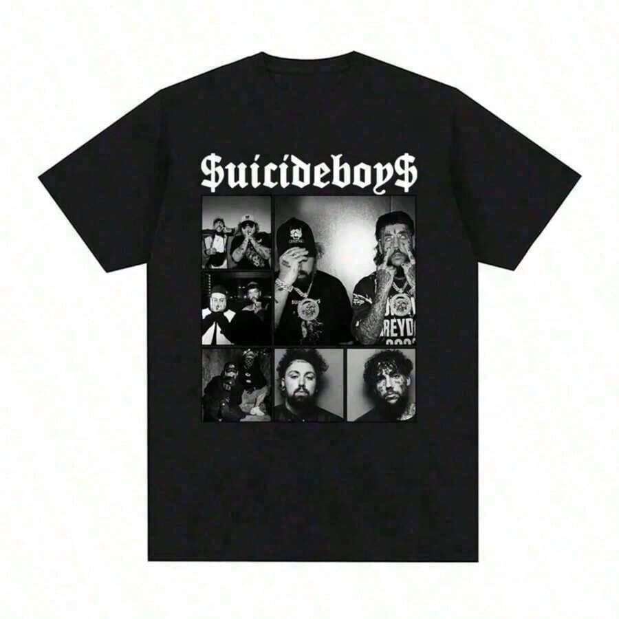 Suicideboy Era Tour Graphics Print T-Shirts For Men Harajuku Hip Hop Rock Style T Shirts Unisex Fashion Oversi - Black - View 1