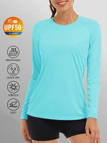 KEFITEVD UPF50+ Women's UV Shirts Rash Guard Long Sleeve Outdoor Skin Protection T-Shirts Hiking Fishing Workout Rashguard - Light Lake Blue - View 2
