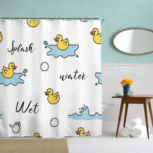 1 Rideau de douche moderne et simple avec canard jaune, rideau de douche imprimé avec canard jaune mignon, convient pour la décoration de pièce, les accessoires de salle de bain, le rideau de baignoire - Multicolore - Voir 1