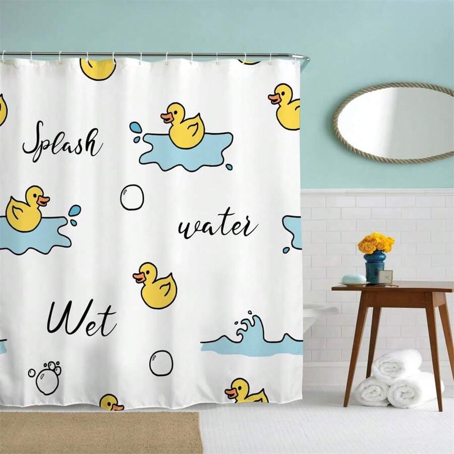 1 Rideau de douche moderne et simple avec canard jaune, rideau de douche imprimé avec canard jaune mignon, convient pour la décoration de pièce, les accessoires de salle de bain, le rideau de baignoire - Multicolore - Voir 1