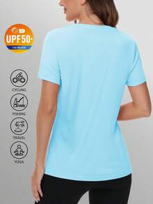 KEFITEVD Women's Short Sleeve T-Shirts UPF 50+ Sun Protection Quick Dry Athletic Running Workout Rash Guard Tops - lago azul claro - Ver 2