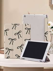 Black Bow  Case Compatible With  Air 4/5 10.9 Inch,  7/8/9th 10.2 Inch, Built-In Pencil Slot Compatible With Samsung Tab S6 10.4 Inch, Tab A7 Lite 8.7 Inch, Ins Style Leather Case, Back To School, Valentine's Day, New Year Gift - Multicolor - 查看 3