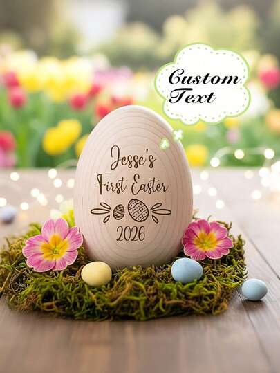 1pc Wooden Easter Egg (With Stand Or Holder) - Customizable Engraved Collectible, Boho Style Easter Egg - Can Engrave Name/Date, Unique Shaped Egg Can Be Engraved, Top Choice Easter Gift, Perfect For Easter Decoration, Gifts And Family Holiday Memorabilia