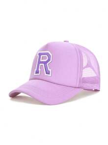 1pc Kids 26 Letter Decor Truck Driver Hat, Mesh Breathable Stylish Girls Baseball Cap, Suitable For Daily Outdoor Sun Protection, Great Gift For Back To School, Birthday, Holidays - Mauve Purple - View 10