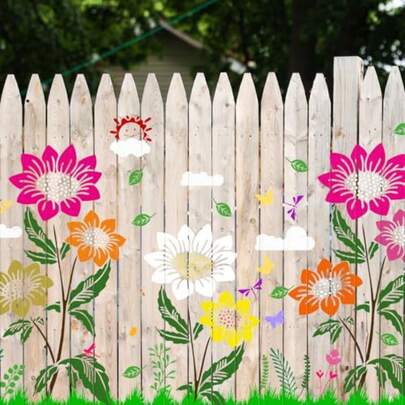 8 piezas de plantillas grandes de flores con diseño de valla de 14 x 11 pulgadas, plantillas de pared para crear patrones grandes, reutilizables, ideales para paredes de jardín al aire libre, muebles, paredes interiores y exteriores, arte en lienzo, proyectos DIY y decoración del hogar