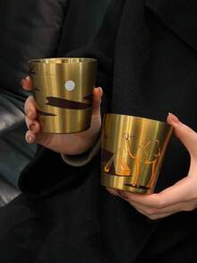 Golden Double Wall Stainless Steel Cup 175ml - Premium Insulated Desert Camel Design Mug | Middle East Style Travel Tumbler | Gift Ramadan Eid - Gold - View 9