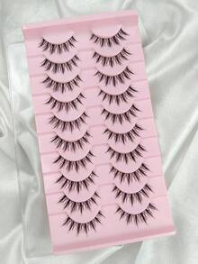 10 Pairs Manga Style Pointed Eyelashes Natural Look Anime Style False Eyelashes Wispy Fluffy Spiky Lashes Korean & Japanese Style Strip False Eyelashes, False Eyelashes - Natural Lashes - View 5