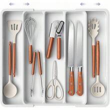 Silverware Organizer - Expandable Kitchen Drawer Organizer, Adjustable Utensil Organizer, Cutlery Tray Forks, Knives, Multipurpose Kitchen Organizers And Storage Solution, White, X - Large - Cỡ X-Large + Trắng - Xem 1