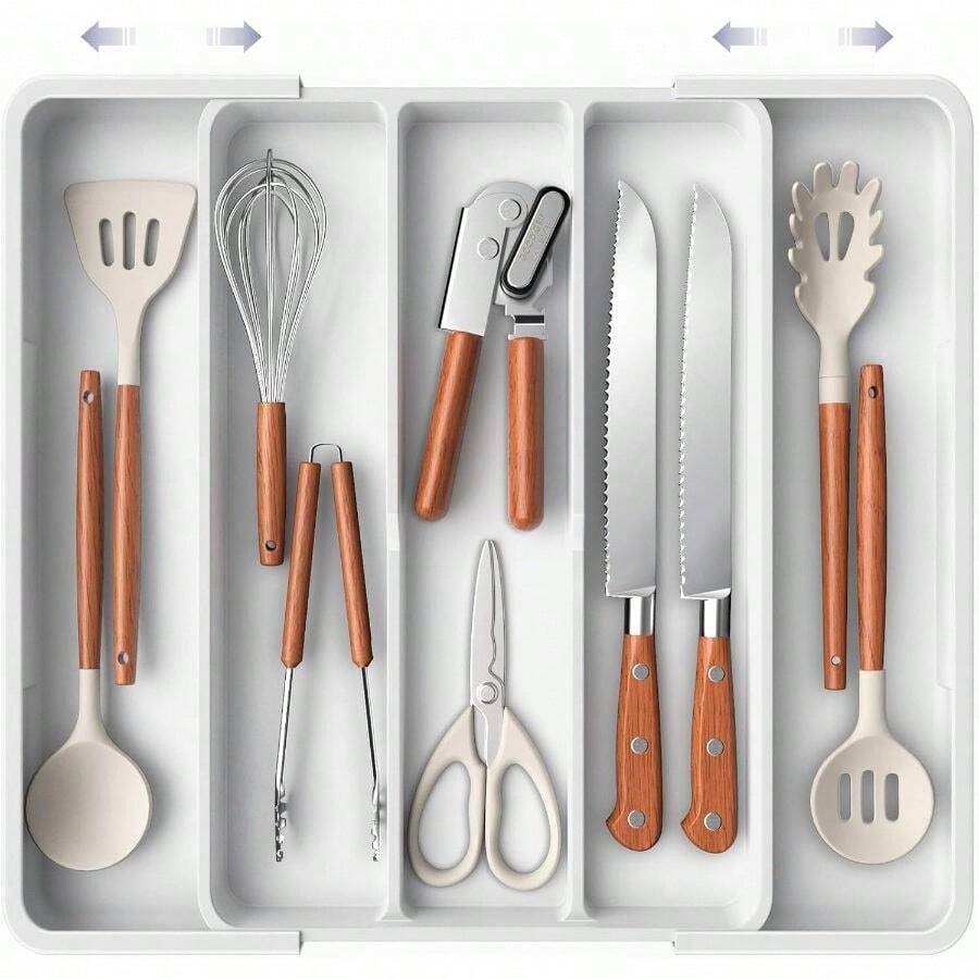 Silverware Organizer - Expandable Kitchen Drawer Organizer, Adjustable Utensil Organizer, Cutlery Tray Forks, Knives, Multipurpose Kitchen Organizers And Storage Solution, White, X - Large - Cỡ X-Large + Trắng - Xem 1