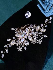 1 件闪亮水晶新娘发梳，优雅金色侧梳，适合晚宴、派对、婚礼等场合 - 金色 - 查看 5