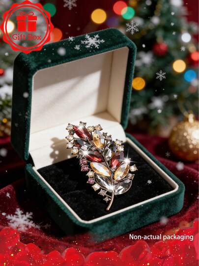 Broche de Folha de Luxo Banhado a Ouro 18K, Acompanha Caixa de Presente, Adequado para Natal, Dia dos Namorados e Todas as Estações