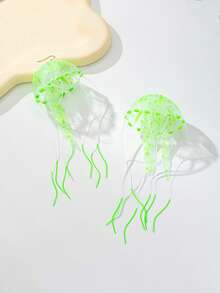 1 Pair Cute Jellyfish Design Dangle Earrings Suitable For Women, Vintage Long Tassel Earrings, Unique Ocean Style Jewelry Accessory, Perfect Gift For Women And Girls - Green - View 4