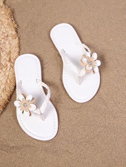 1 đôi dép xỏ ngón mùa hè mới, thiết kế quai đan với họa tiết hoa 3D, phù hợp cho bé gái từ 3-15 tuổi, thích hợp cho kỳ nghỉ biển, vui chơi bên bờ biển, mặc hàng ngày, đi chơi với bạn bè và mặc ở nhà, phong cách Boho.