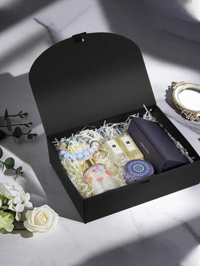 1 set de cajas de regalo negras puras con tapas y cintas, adecuadas para cajas de propuesta de dama de honor, cajas de regalo de boda, regalos de cumpleaños, recuerdos de baby shower, regalos del Día de San Valentín, etc.