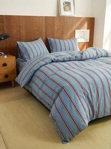Joivida 3pcs 100% Cotton Vintage Minimalist Striped Bedding Set, 2 Pillowcases + 1 Duvet Cover - Multicolor - View 3
