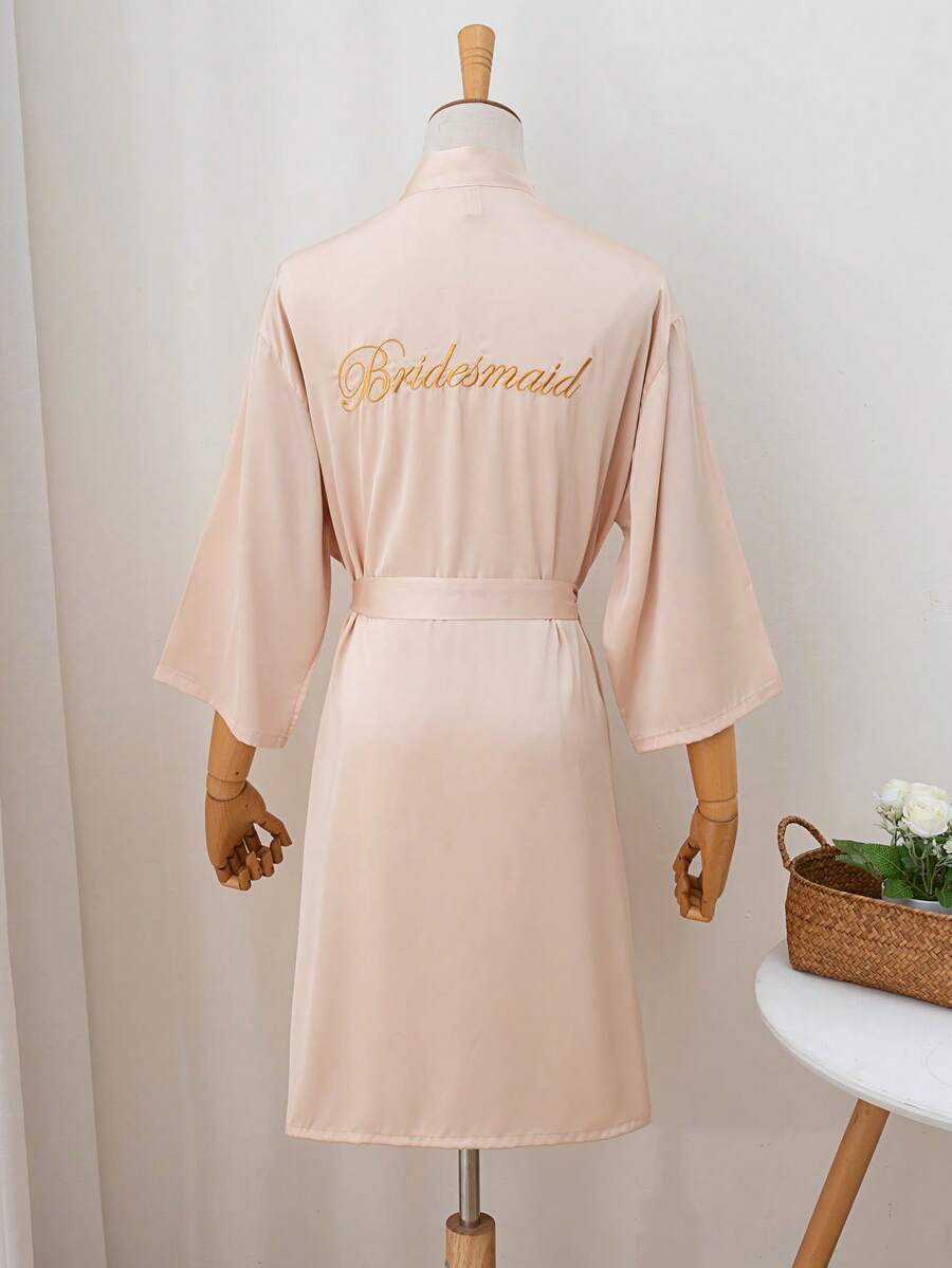 1pc Bride Robe, Women Sleepwear, Wedding Makeup Gown, Bridesmaid Robe - Champagne - View 1