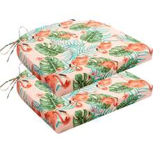 Juego de 6 cojines para sillas de exterior, resistentes al agua, cojines para sillas de patio con lazos, cojines de asiento para exteriores para muebles de patio, 17"x16"x2", azul marino - Beis - Ver 15