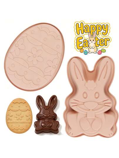 2pcs Easter Bunny & Egg Shaped Silicone Cake Mold, Non-Stick Silicone Mousse Cake Mold Including Bunny, Egg And Other Shaped Cake Silicone Molds. Suitable For Jelly, Cake, Cheesecake, Brownie Tart, Charlotte Cake, Chocolate Cake And More. Best Choice
