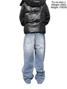 1 pieza Pantalones vaqueros rectos de ajuste relajado Hearty Haven para hombres, lavados, casuales y versátiles (sin cinturón ni accesorios) - Lavado ligero - Ver 7