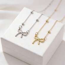 1pc Women's Vintage Minimalist Bow Pendant Necklace, Gold Chain Elegant Jewelry Suitable For Daily Wear And Parties - Multicolor - View 1