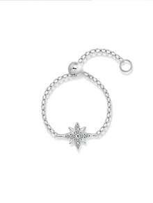 1 chiếc nhẫn đính ước Moissanite dạng dây xích điều chỉnh được, thiết kế hình ngôi sao, bạc sterling 925 thanh lịch, thích hợp làm quà tặng kỷ niệm, sinh nhật, ngày Valentine cho nữ. - Bạc - Xem 11
