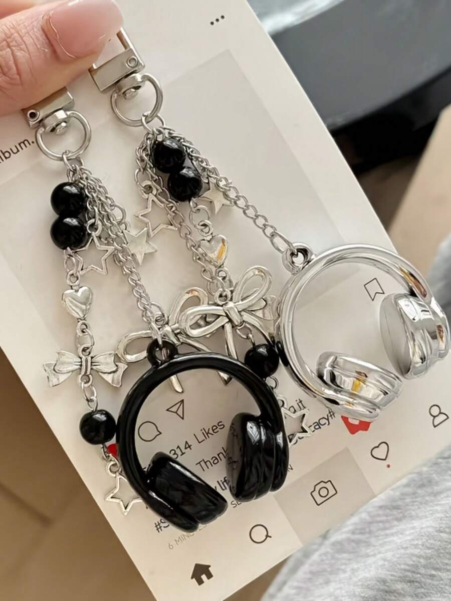 1 件可爱创意 3D 串珠耳机钥匙扣，手机挂件，背包挂饰，送给朋友、闺蜜、家人的礼物