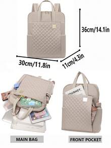 Women's Oxford Cloth Waterproof Laptop Backpack, Casual Outdoor Solid Color Travel Backpack, Suitable For Women, Students, Office Workers, For Work, Commuting, School, Business, Travel - Beige - View 3