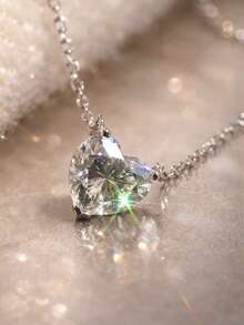 1 chiếc dây chuyền mặt dây chuyền hình trái tim bằng bạc Sterling 925, mặt dây chuyền hình trái tim đính đá Cubic Zirconia, dây chuyền ôm sát cổ, dây chuyền mặt dây chuyền đá Cubic Zirconia. - yêu - Xem 2