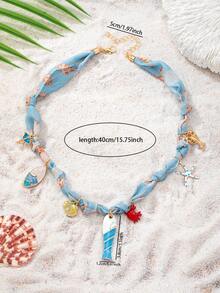 1 件波西米亚风围巾项链，沙滩风海星贝壳珊瑚吊坠项链，女士饰品，度假风热带海洋生物饰品 - 彩色 - 查看 6