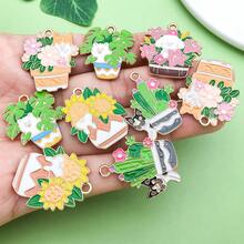 5/12件套可爱狗狗吊坠套装，盆栽狗狗动物珐琅吊坠，适用于DIY珠宝手链项链耳环制作 - 彩色 - 查看 2